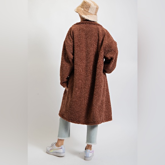3211. LAST 1!🛑AT COST! Easel Brown Soft Shaggy Sherpa Pocketed Long Easel Coat - Picture 3 of 4